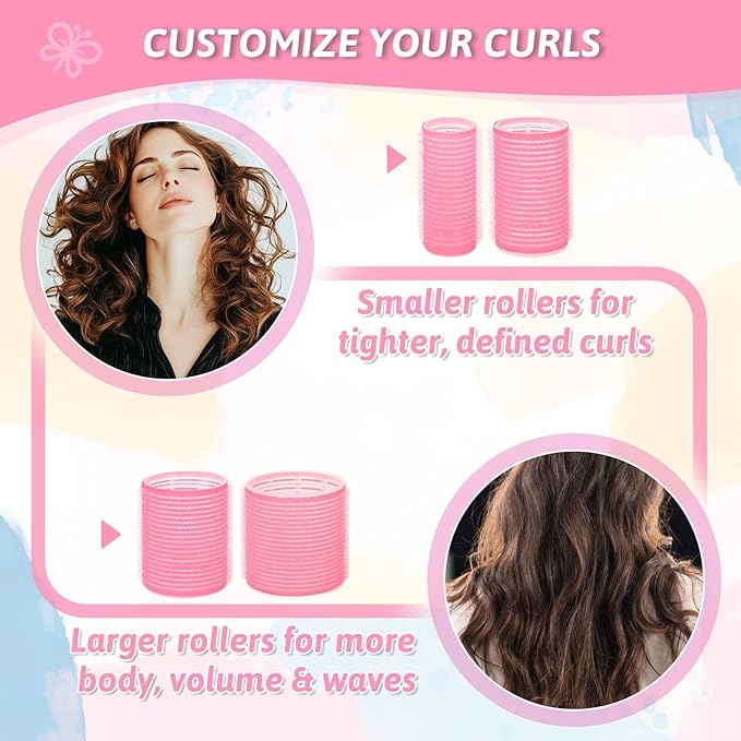 50 Pcs Rollers Hair Curlers Set with 24Pcs Self Grip Hair Rollers 4 Sizes and 24 Pcs Clips for Blowout Look Long Medium Short Thick Hair Volume