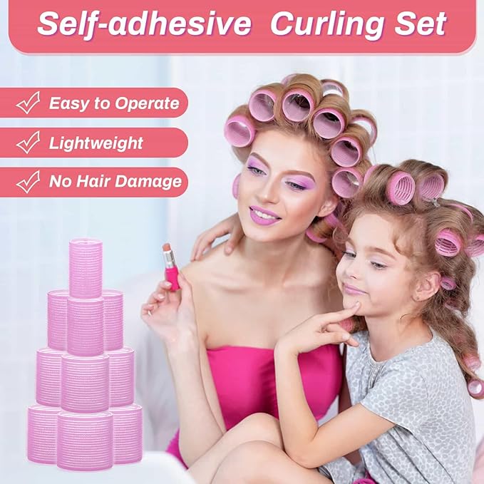 Rollers Hair Curlers Set of 48 with 24 Curlers (6 Jumbo, 6 Large, 6 Medium, 6 Small) and 24 Clips for Long, Medium, Short Hair (Purple)