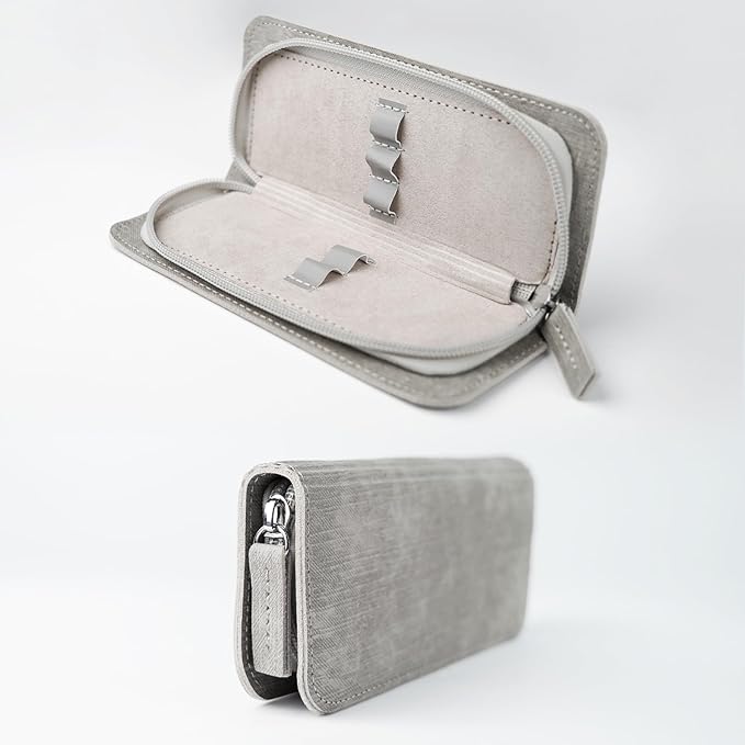 Lash Tweezers Organizer, Eyelash Extension Tweezers Bag, Soft PU 5 Positions Portable Dustproof, Individual Zipper Storage Case Box for Tweezers, Makeup Brush, Slender Small Tools(Grey)