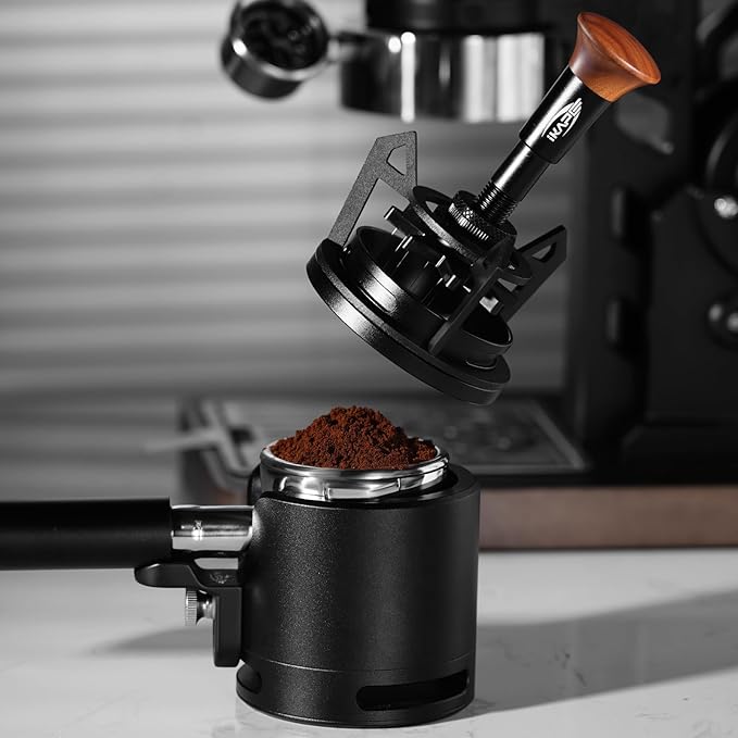 IKAPE Espresso Coffee V3 WDT Tool, 51mm Stirrer Distribution Tool, Equipped with 10-needle Stirrer, Adjustable Needle Height, Coffee Stirrer with Dosing Funnel & Stand