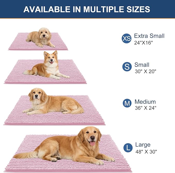 OLANLY Dog Door Mat for Muddy Paws 59x20, Ultra Absorbent Chenille Mud Doormat, Non-Slip Washable and Dirt Trapping Doormat for Indoor Entryway, Quick-Dry Indoor Pet Bed Mats for Dogs, Dusty Rose