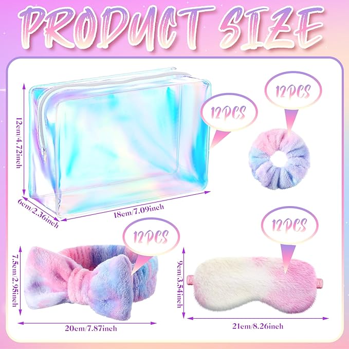 Kajaia 48 Pcs Sleepover Party Supplies for Girls Spa Part Favor Slumber Party Supplies for Women Headband Eye Mask Hair Scrunchies Toiletry Bag