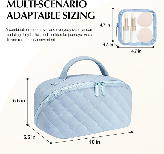 Makeup Bag, Quilted Makeup Bag, Puffy Travel Make up Bags, Cosmetic Organizer Bag, Waterproof Toiletry Bag for Women