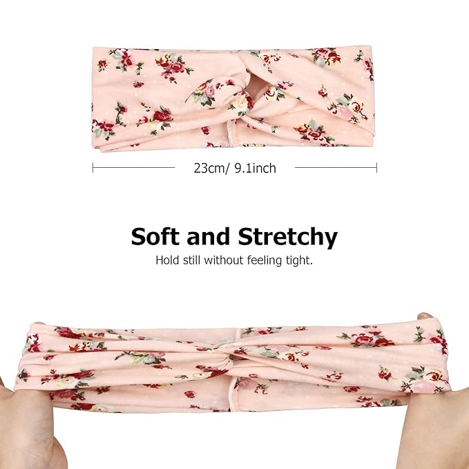 DRESHOW 4 Pack Boho Headbands for Women Girls Yoga Criss Cross Knot Hairbands Vintage Flower Headwraps