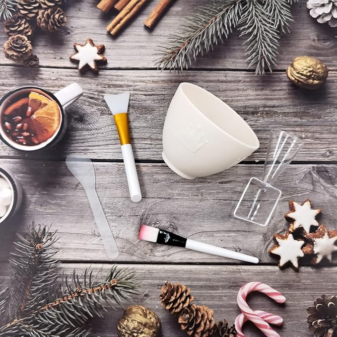 Silicone Face Mask Mixing Bowl Set, DIY Facemask Mixing Tool Kit with Silicone Mask Bowl, Facial Mask Brush, Bowl Stick Spatula, Face Mask Applicator, Measuring Cup (5 PCS＆White)