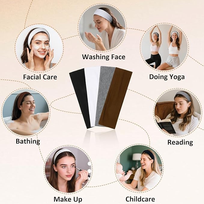 Huachi Headbands for Women Non Slip 16 Pack Elastic Sports Hair Bands for Women, Soft Cotton Cloth Headband for Workout Yoga Fashion Hair Accessories