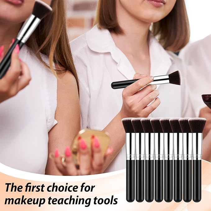 Tanlade 10 Pcs Makeup Brushes Bulk Flat Top Foundation Brush Liquid Cream Powder Foundation Contour Blush Concealer Eye Shadow Blending Liner Make up Kit for Wedding Artist(Black)