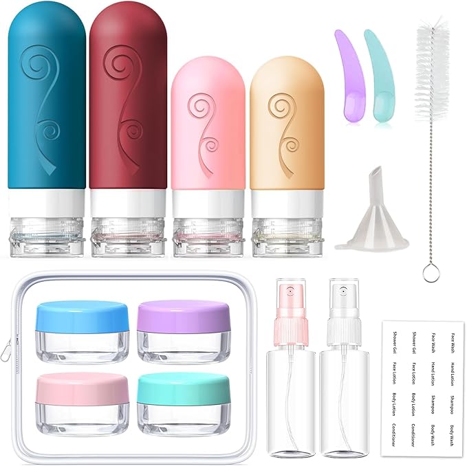 16 Pack Travel Bottles Set for Toiletries, TSA Approved Travel Containers Leak Proof Silicone Squeezable Travel Accessories 2oz 3oz for Shampoo Conditioner Lotion Body Wash (BPA Free) (Multicolored)