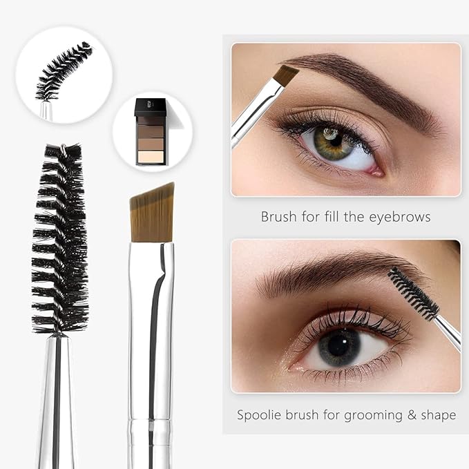Professional Double-Ended Angled Eyebrow and Spoolie Brush - Makeup Grooming Tool for Precision Application of Brow Powders, Shaping and Lash Grooming