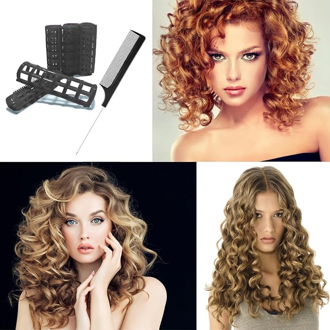 28PCS Plastic Hair Rollers Set 1.5cm/0.6in Heatless Rollers Hair Curlers Self Grip Rollers Tools for DIY Hairdressing Hair Salon(Black)