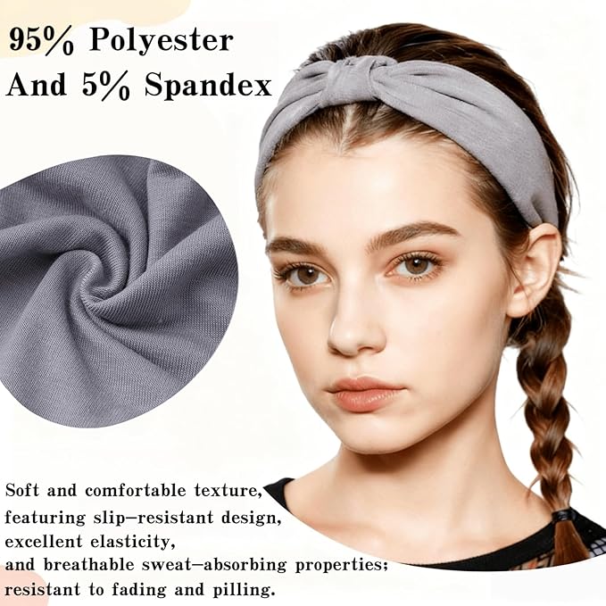 Wide Elastic Head Bands,Fashion,Makeup, Large Knotted Soft Headband for Washing Face, Sports Stretchy Sweat Bands,Headbands for Women, Non-Slip Thick Hair Bands,Workout, Spa, Running, 8-Pack