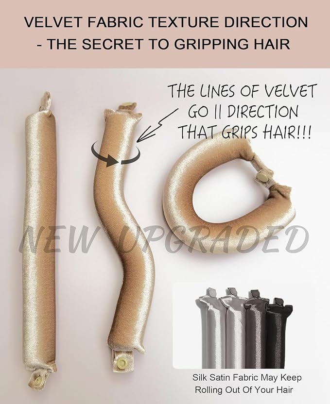 Grande Flexi Rods Hair Rollers Curlers to Sleep in Soft Velvet Heatless Curling Set, Heatless Curls Overnight Rods for Long Hair No Heat Overnight Curls, Heatless Hair Curler Curling Iron Blonde