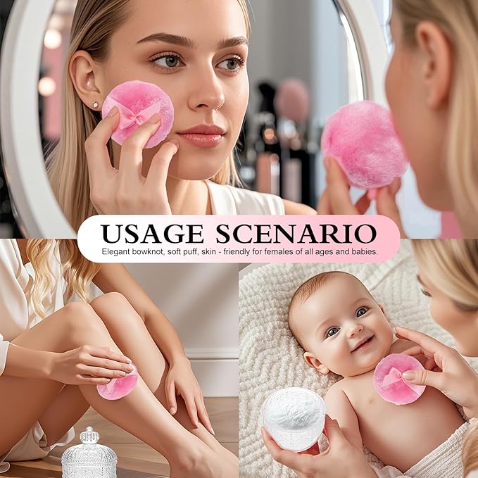 2 Pcs Large Body Powder Puff and Container, Powder Container with Puff, Dusting Powder Puff Crystal Case, Body Powder for Women Soft Washable Reusable Velour Face Body Glitter Wet Dry Makeup(Crown)