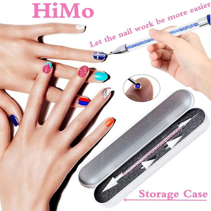 Nail Rhinestone Picker Dotting Tool with Extra 2 Wax Head, Dual-ended DIY Nail Art Tool With Pink Acrylic Handle (PURPLE)