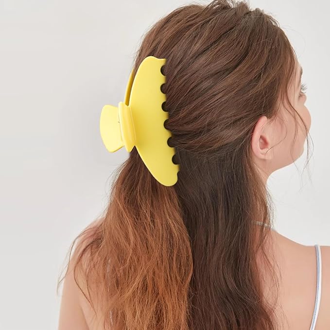 MAORULU Cute Claw Clip for Women – 4'' Large Acetate Hair Clips for Thick Thin Curly Long Hair, Durable Hair Clamps Non-slip Y2K Jaw Clip, Strong Hold, Stylish French Design (Lemon Yellow)