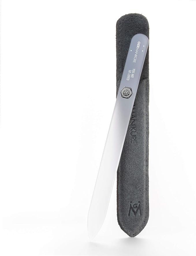 GERMANIKURE Glass Nail File in Suede Sleeve - You are So Loved - Professional Crystal Nail File for Natural Nails - Ideal Manicure & Pedicure Tool for Smooth, Easy Shaping - Nail Care Gift
