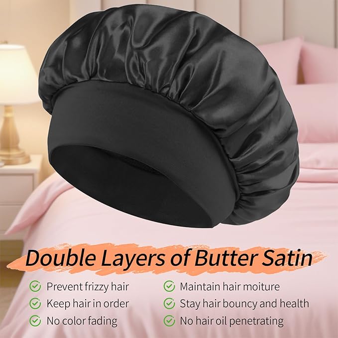 5 Pack Satin Bonnet for Women, 30cm Adjustable No-Slip Sleep Cap for Curly Hair, Breathable Head Wrap for Sleeping & Skincare