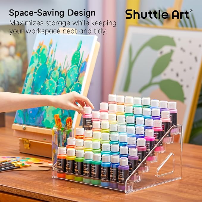Shuttle Art Acrylic Paint Organizer, 7 Layers Clear Storage Rack, Snap On Organizer for Acrylic Paint, Oil Paints, Nail Polish and Craft Supplies
