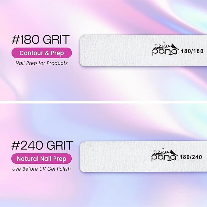 10PCS Jumbo Size PANA Professional Double Sided Nail Files - Zebra, 180/180 Grit - Emery Board Nail Buffering File Manicure Pedicure Nail Polisher Washable