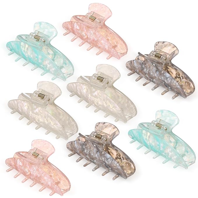 8 Pcs Large Acrylic Hair Claw Clips for Women Non-slip Strong Hold Jaw Clamps for Thick Thin Hair(French,Dazzling Color)