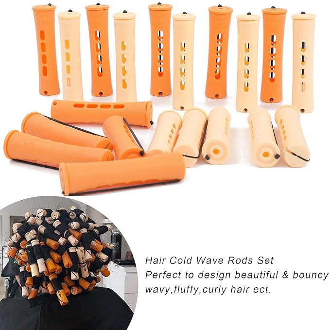 40PCS Perm Rods Set,Orange Perm Rods For Short Hair 2 Sizes Plastic Cold Wave Rods For Hair Styling Hairdressing Tools(40PCS,Orange+Beige)