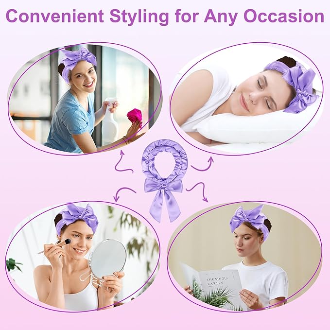 70" Heatless Curls Overnight Hair Curlers to Sleep In for Long Hair, Overnight Curls Heatless Hair Curler No Heat Curlers, Soft Satin Heatless Curling Set with Bonnet for Women - 8 PCS, Purple