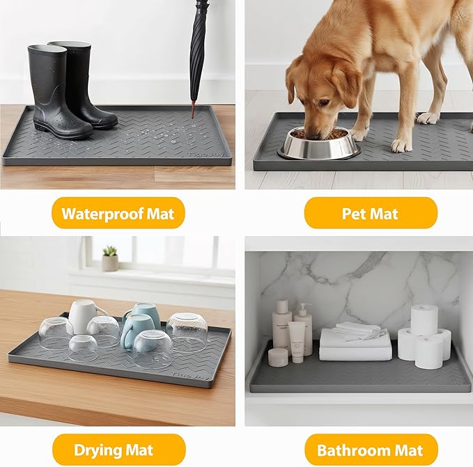 TigeJoy 25" x 19" Under Sink Mats for Kitchen Waterproof, Leak-Proof Silicone Mat Sink Protector and Cabinet Liner, Kitchen Essentials Organizer and Storage, Boot or Shoe Tray, Pet Feeding Mat