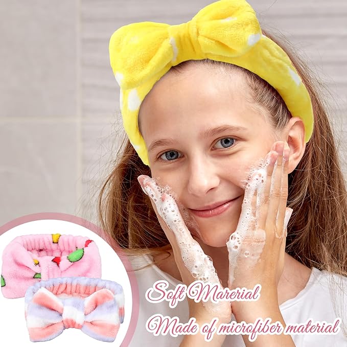Giegxin 48 Pieces Spa Headband Bulk Bow Hair Band Facial Makeup Headbands Fluffy Plush Headband for Women Girls Washing Face Spa Sleepover Party Supplies(Novel Pattern)