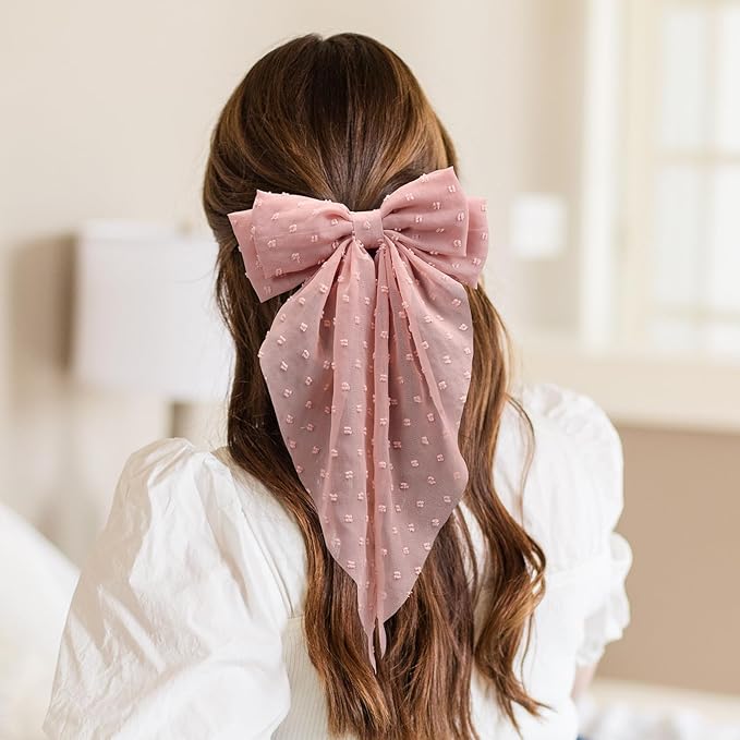 6 PCS Hair Bows for Women, Big Bow Hair Clips for Girls Thick Thin Hair, Silky Satin Hair Bow Clips Oversized, Large Cute Aesthetic Hair Accessories Holiday Gifts