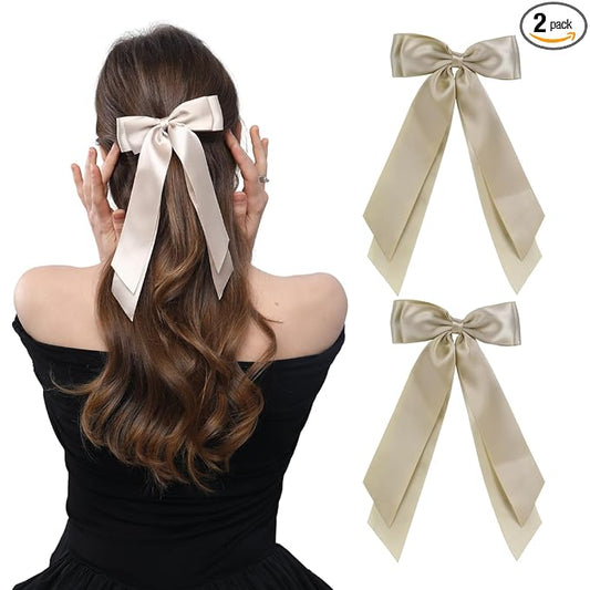 LuSeren 2 PCS Double Layer Hair Bows Gold Hair Ribbon Clips Ponytail Holder Accessories for Women Girls Toddlers Teens Kids
