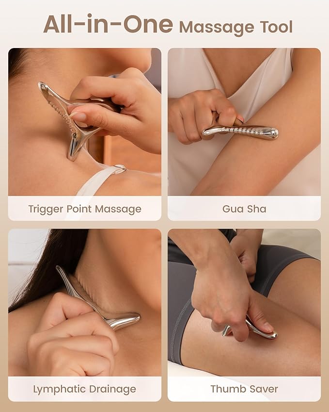 lifechill Trigger Point Massage Tool for Deep Tissue Pain Relief, Muscle Scraper Tool for Fascia Release, Metal Body Gua Sha Tool, Lymphatic Drainage Massager, Hand, Foot, Neck and Shoulder Massage