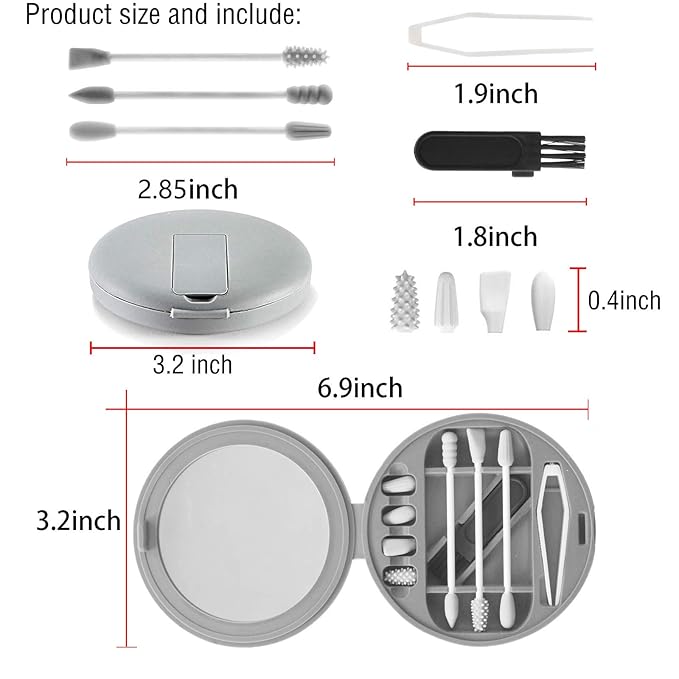 Strogem Reusable Cotton Swabs with 1 Mirror for Makeup Application and Cleaning, Multifunctional Portable Washable Silicone Q-Tip (gray)