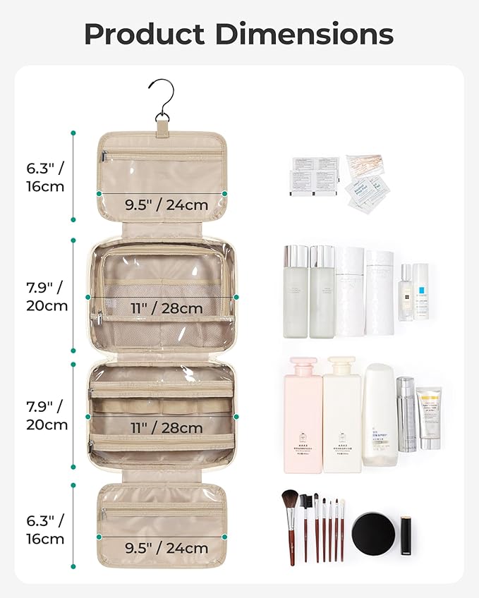 BAGSMART Travel Toiletry Bag for Women, Hanging Travel Bag for Toiletries, Puffy Makeup Cosmetic Bag Organizer, Carry-on Travel Accessories Essentials, Dark Pink