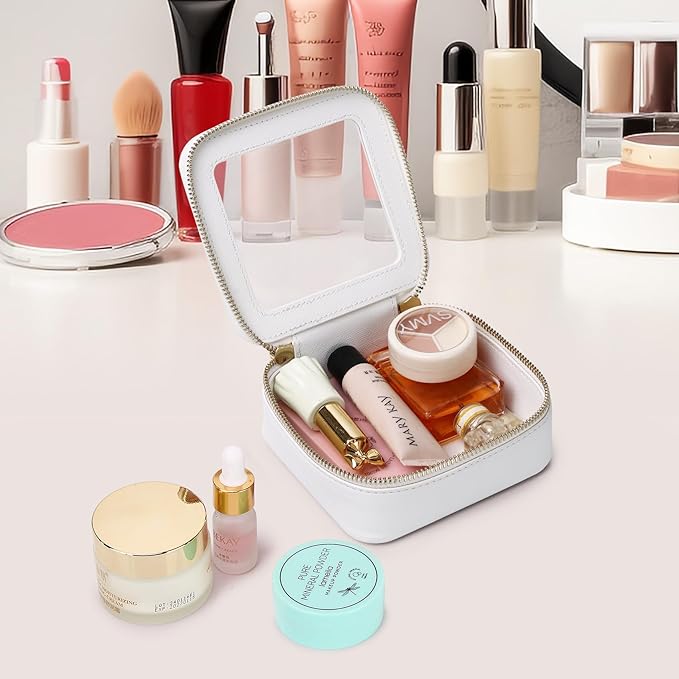 Small Clear Makeup Bag for Women Mini Cosmetic Bag Travel Toiletry Bag Purse Organizer with Zipper Car Essentials (White, Mini)