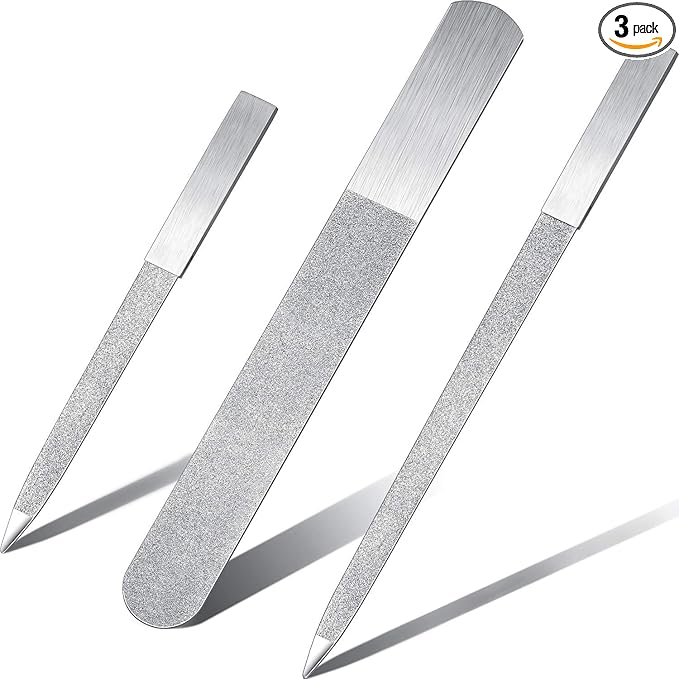 Mudder 3 Pcs Metal Diamond Nail File Set for Women Men Stainless Steel Metal Double Side Fingernail Toenail Buffer Filers Silver Emery Boards for Salon Home Travel Manicure Pedicure Nail Care Tool