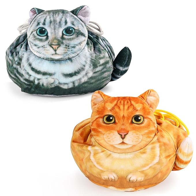 Openhaha Drawstring Travel Organizer, Cosmetic Pouch - Cat Gift for Women, Lay Flat Makeup Bag Gifts for Cat Lovers (2-Pack)