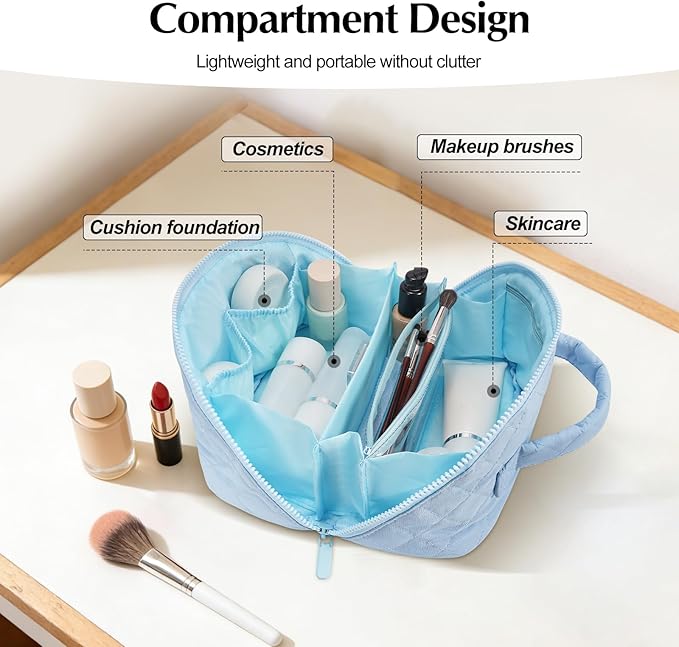 Makeup Bag, Quilted Makeup Bag, Puffy Travel Make up Bags, Cosmetic Organizer Bag, Waterproof Toiletry Bag for Women