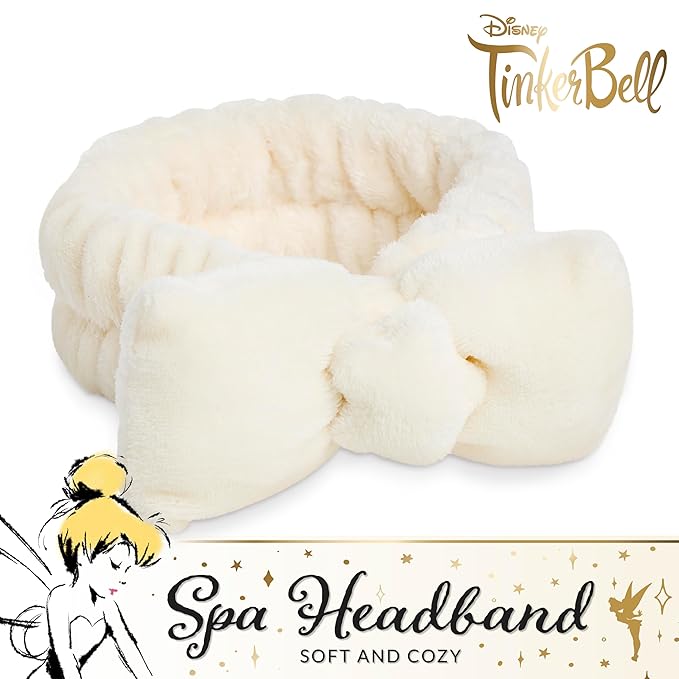 Disney Spa Headband, Soft, Plush, Adjustable, and Fun Hair Accessory for Skincare and Makeup Routines, Tinker Bell by Belle Maison