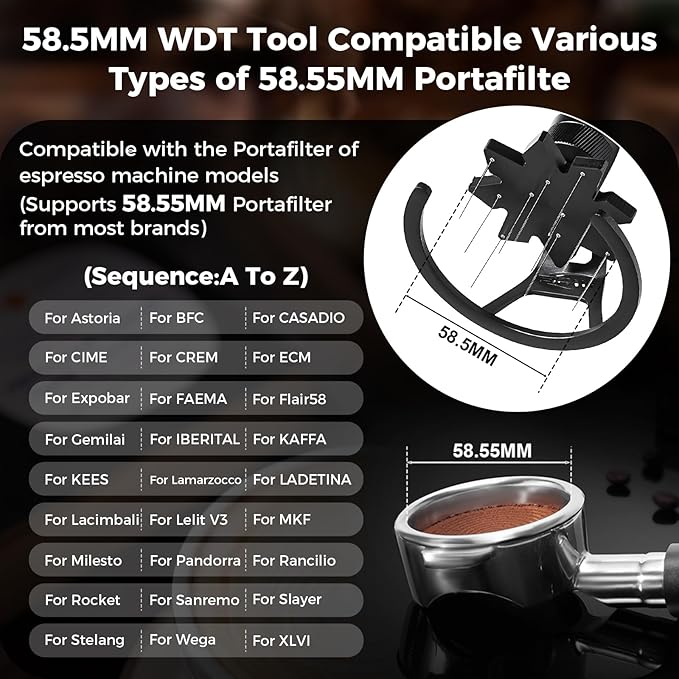 IKAPE 58MM WDT Tool, Espresso Stirrer Distribution Tool, Adjustable Needle Height, Coffee Stirrer with Dosing Funnel & Stand(With Brush)