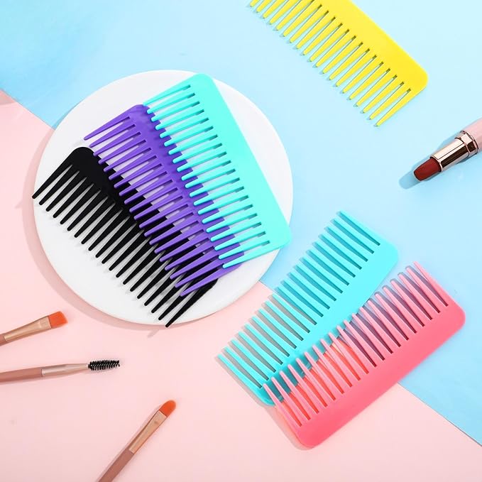 Vesici 100 Pcs Wide Tooth Comb Bulk 6.1 Inch Large No Handle Tooth Comb for Wet Hair for Travel Hotel Homeless Shelter Nursing Home Charity Church, 7 Colors