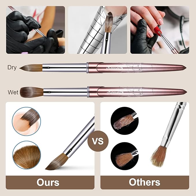 Acrylic Nail Brush Size 14,KEMEISI 100% Pure Kolinsky Nail Art Brushes Sturdy Handle Oval Shaped Acrylic Powder Nail Design Tools for Professional Manicure DIY Home Salon (Brown Gradient)