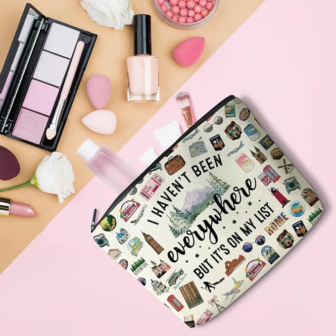 LONGXIN Travel Bag Gifts for Women Travel Makeup Bag Essentials Cosmetic Bag Toiletry Bag World Gift Flight Vacation Gifts for Women Sister Friend