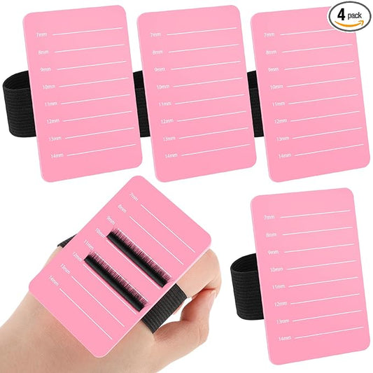 Patelai 4 Pieces Lash Holder Eyelash Extension Hand Pallet Tray Tools with Adjustable Wrist Strap Adjustable Lash Tray Strip Palette One Size Fits Most Eyelash Extension Holder (7-14 mm,Pink)