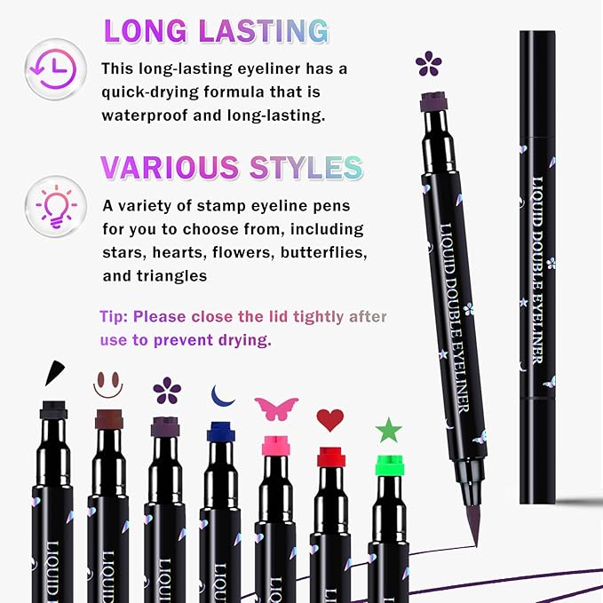7 Colors Double-headed Eyeliner Stamps Pencil Set, Face Stamp Liquid Winged Eyeliner Stamp Pen Waterproof Smudgeproof Eye Liner Stamp for Eye Makeup