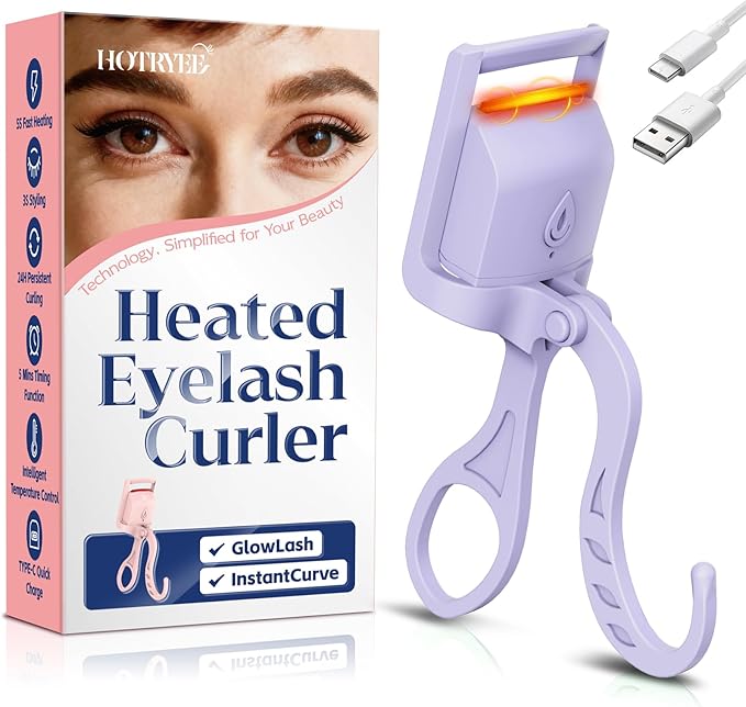 Heated Eyelash Curler, 5s Fast Heating Electric Eyelash Curler, Safe Anti-Burn Eyelash Curlers with Silicone Pad, Type-C Quick Charge, Intelligent Temp Control, 24H Long-Lasting Curls (Purple)