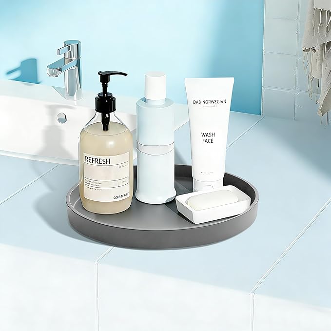 1 Pack 10" Bathroom and Vanity Tray, ABS Bathroom Counter Organizer， Coffee Table Decor for Perfume, Candles, Keys &More. Kitchen Countertop Organizer, Decorative Tray Soap Holder, Grey