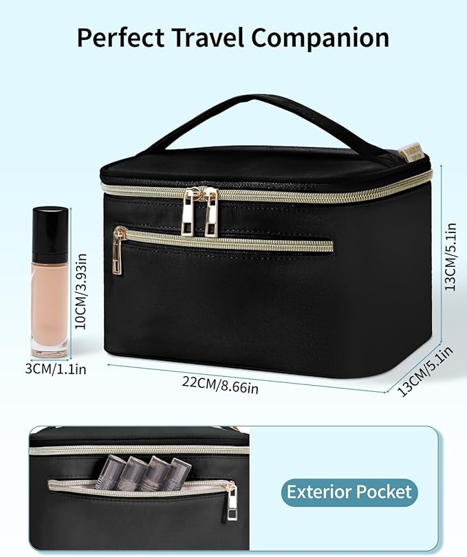 Wandering Nature Makeup Bag, Travel Make Up Bag with Divider, Makeup Case Organizer for Women in Fabric, Black