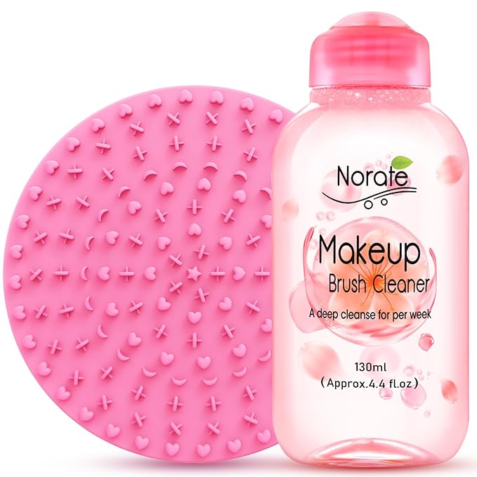 Norate Makeup Brush Cleaner, Make Up Brush Cleaner Solution + Makeup Brush Cleansing Pad, Brush Cleaner Mat for Brushes, Deep Clean Shampoo 4.4 Fl.Oz, Gentle Formula Cruelty Free, 2 Piece Set
