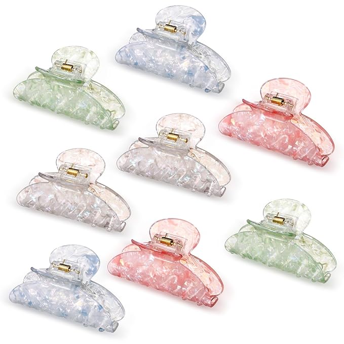 8 Pcs Large Acrylic Hair Claw Clips for Women Non-slip Strong Hold Jaw Clamps for Thick Thin Hair(French,Saturated Color)