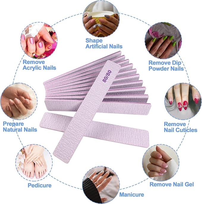 80/80 Grit Nail Files, Emery Boards Nail File for Acrylic and Gel Nails, Coarse Nail File Double Sided 80 Grits Emory Professional Filers Reusable Washable Manicure Square Gray